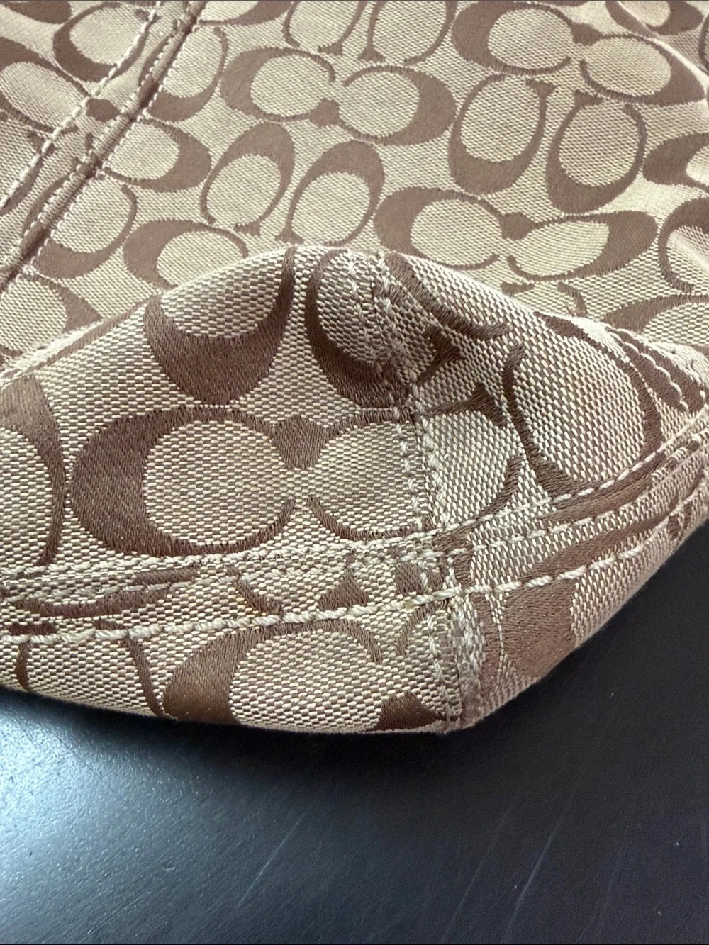 Coach Signature Canvas Hobo with Brown and Mustard Leather Trim
